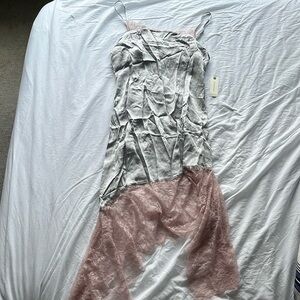 Anthropologie Midi Satin Dress with lace NEW WITH TAGS